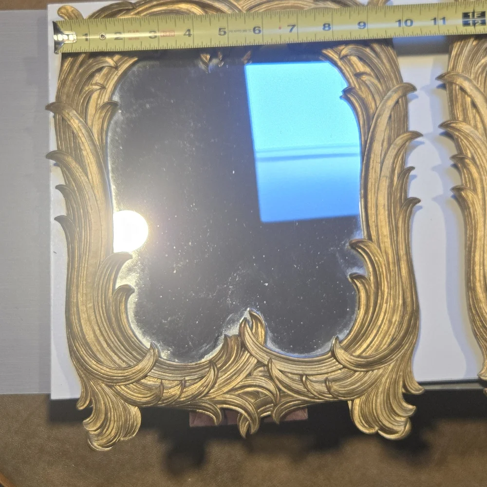 2 Vintage Tabletop Mirrors with Ornate Gold Frame by Syroco, Hollywood Regency
